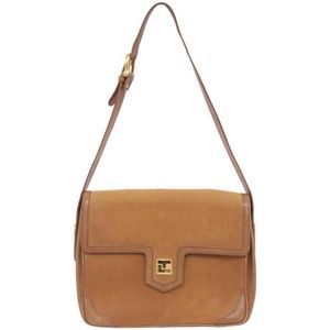 TED LAPIDUS PARIS Suede Leather Shoulder Bag Tan Flap Gold-Tone HW VINTAGE